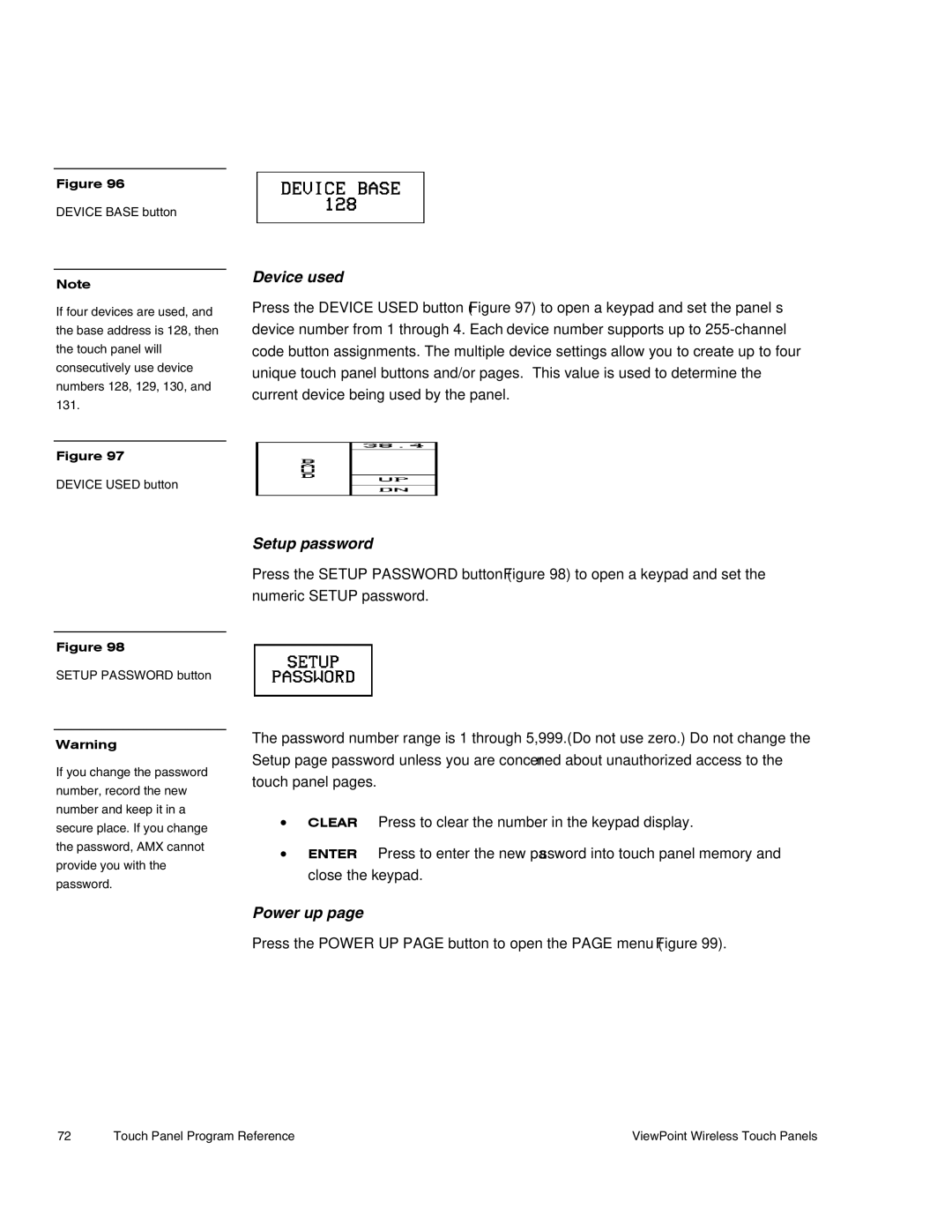 AMX Wireless Touch Panels (Wave Server) instruction manual Device used, Setup password, Power up 