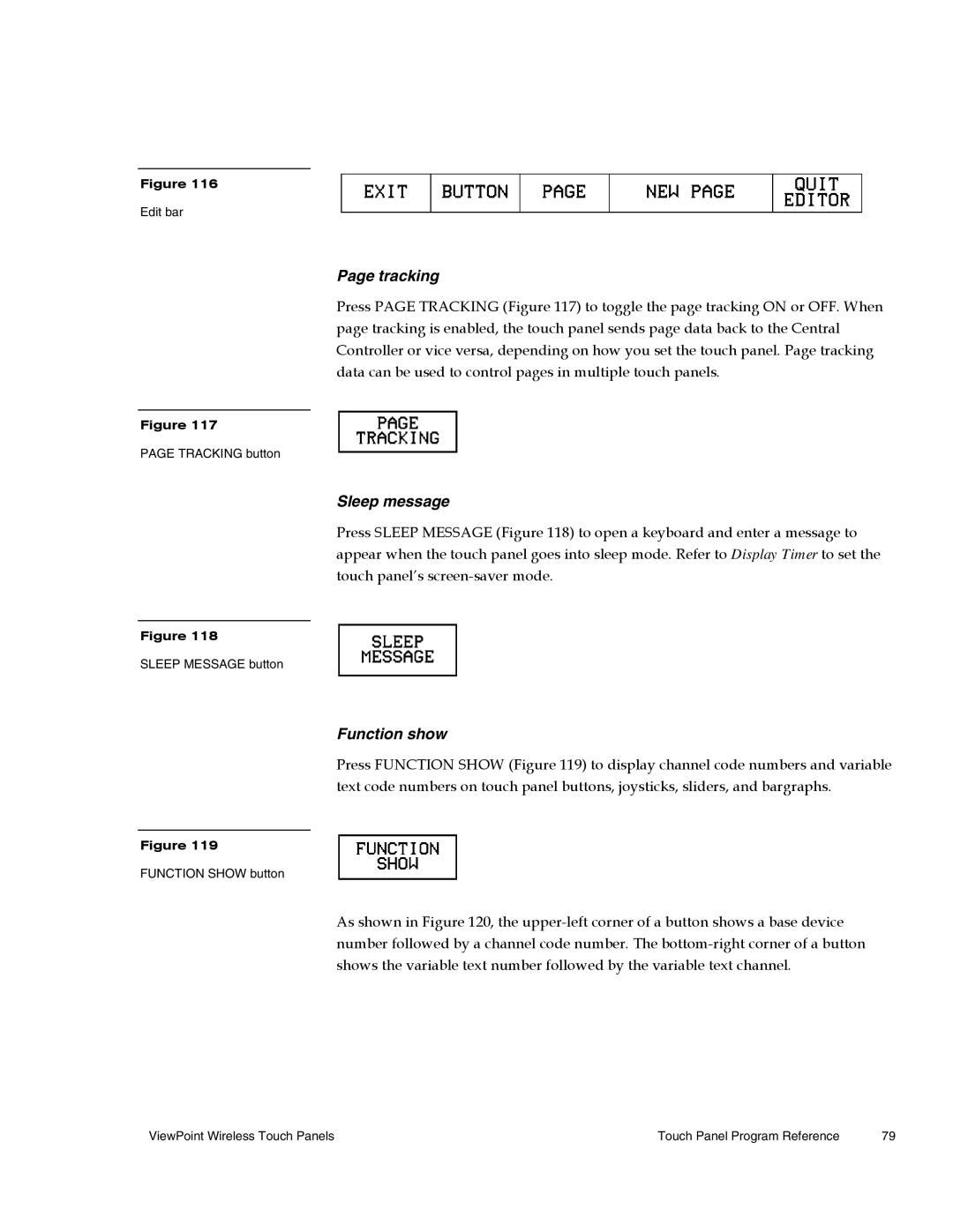 AMX Wireless Touch Panels (Wave Server) instruction manual Tracking, Sleep message, Function show 