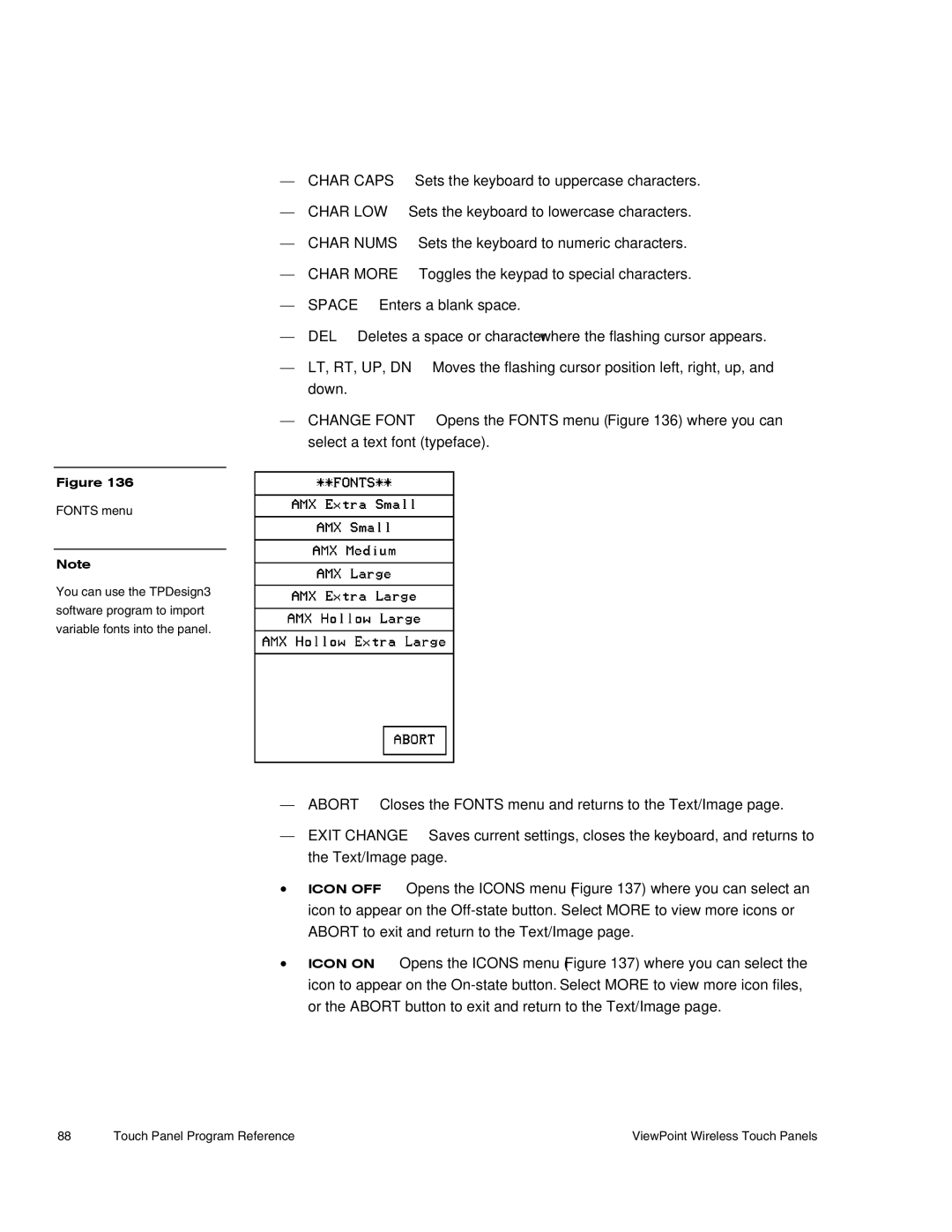 AMX Wireless Touch Panels (Wave Server) instruction manual Char Caps 