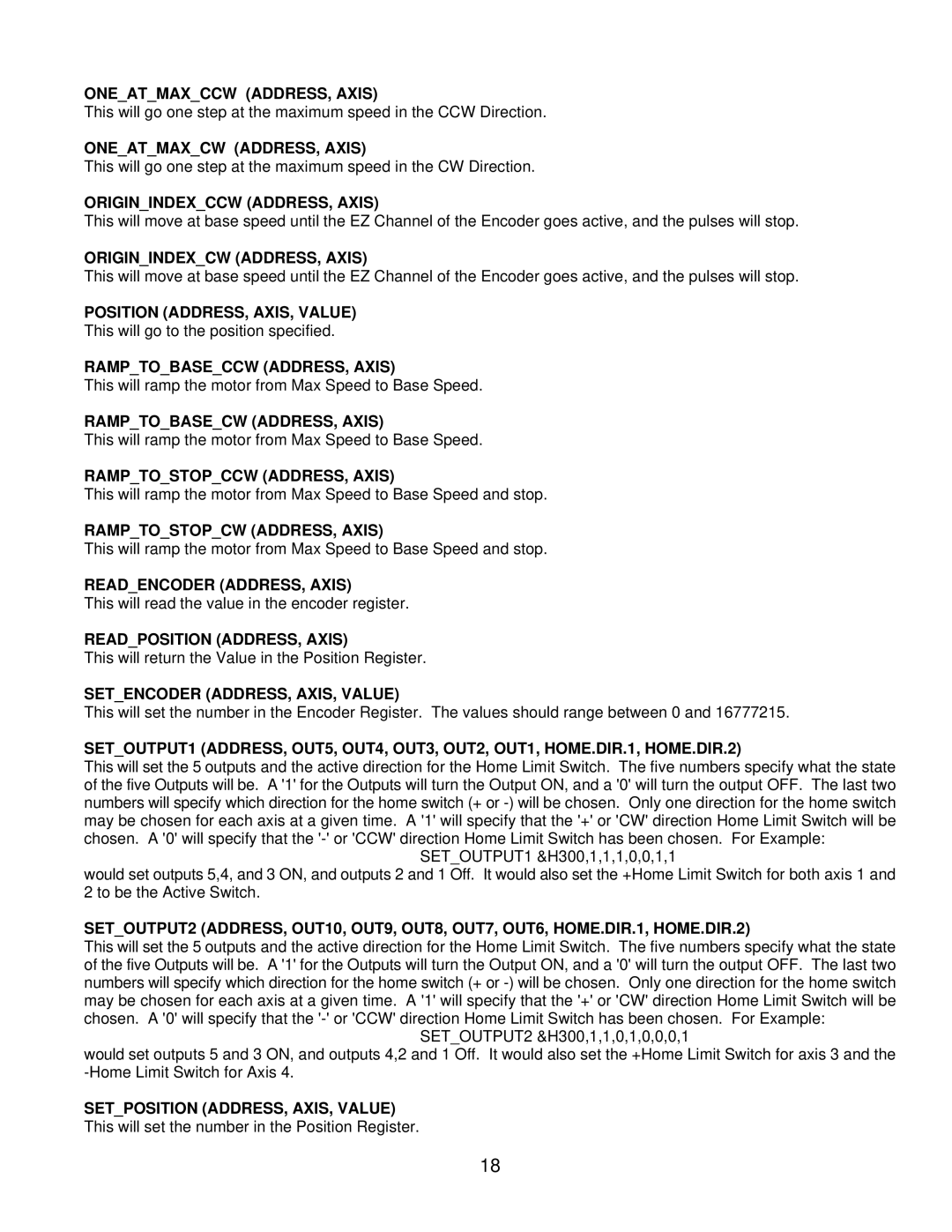 Anaheim CLCI2000 user manual Oneatmaxccw ADDRESS, Axis, Oneatmaxcw ADDRESS, Axis, Originindexccw ADDRESS, Axis 