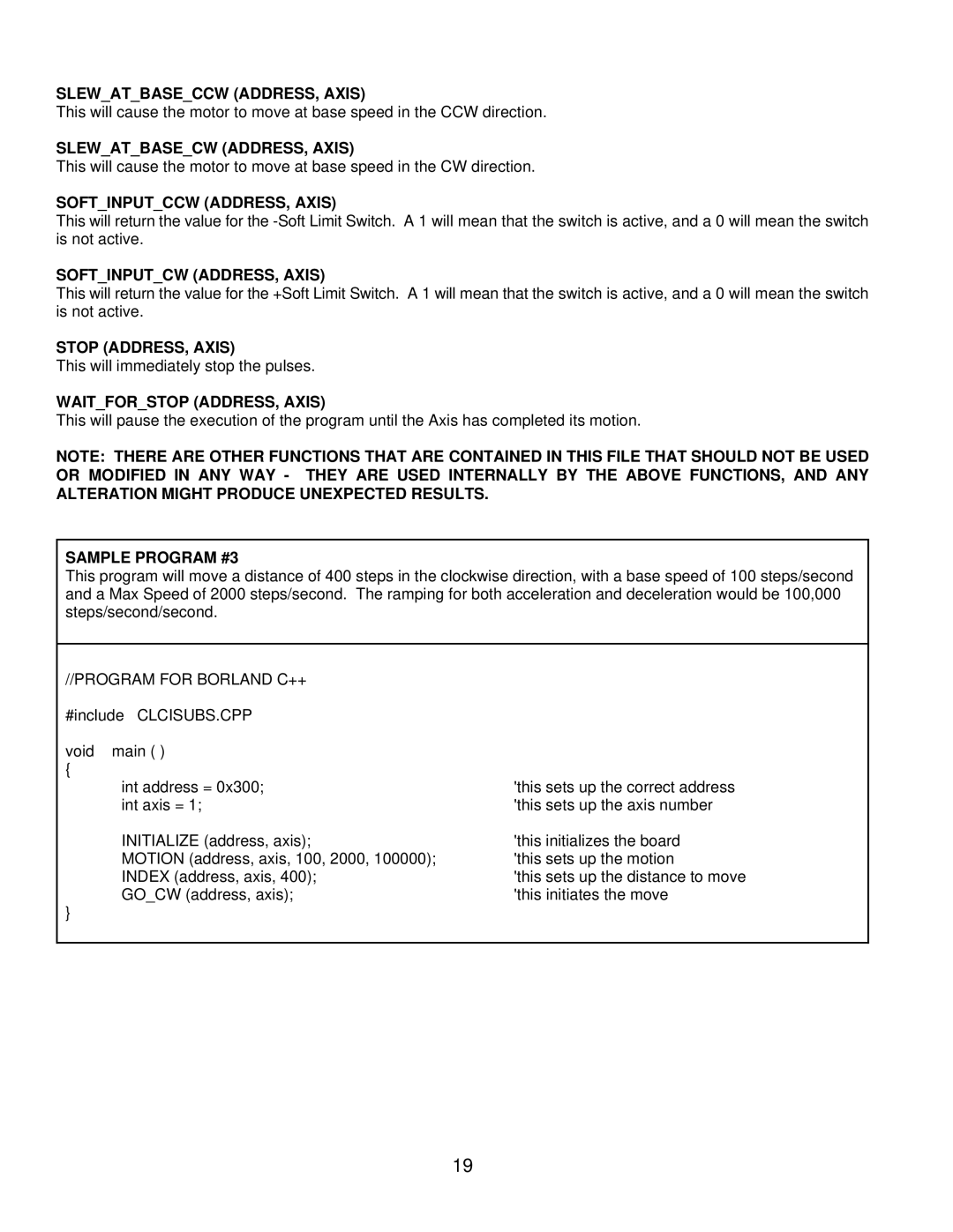 Anaheim CLCI2000 Slewatbaseccw ADDRESS, Axis, Slewatbasecw ADDRESS, Axis, Softinputccw ADDRESS, Axis, Stop ADDRESS, Axis 