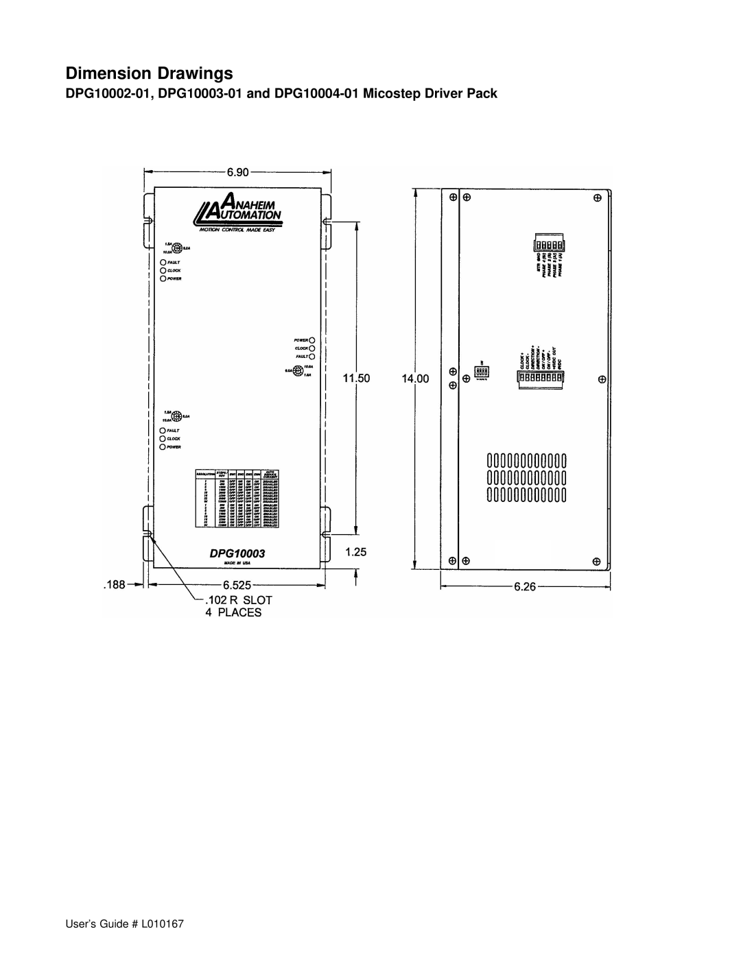 Anaheim DPG1004-01, DPG10002-01, DPG10003-01 manual Dimension Drawings 