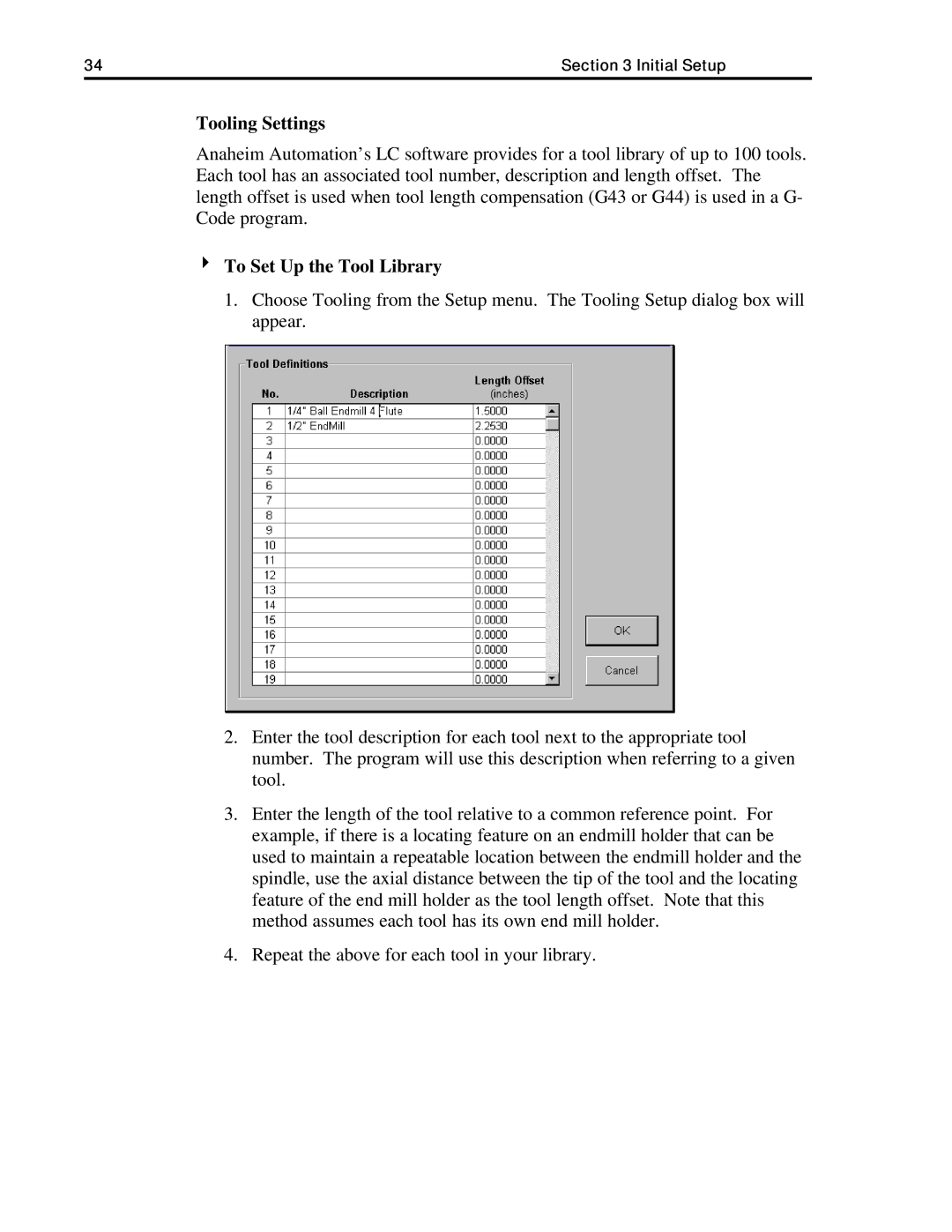 Anaheim DPJ72LC4, DPJ72LC3, DPJ72LC2 manual Tooling Settings, To Set Up the Tool Library 