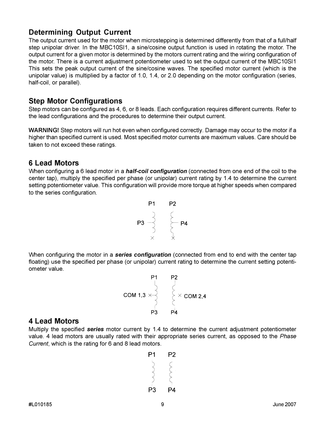 Anaheim MBC10SI1 manual Determining Output Current, Step Motor Configurations, Lead Motors 