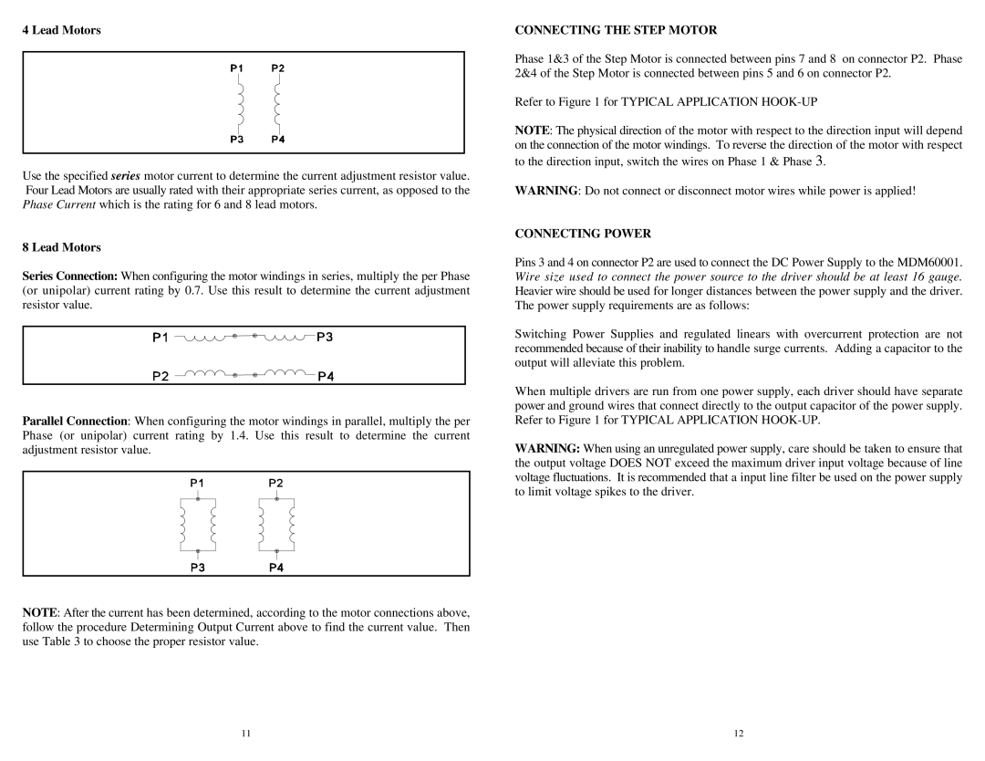 Anaheim MDM60001 user manual Connecting the Step Motor, Connecting Power 