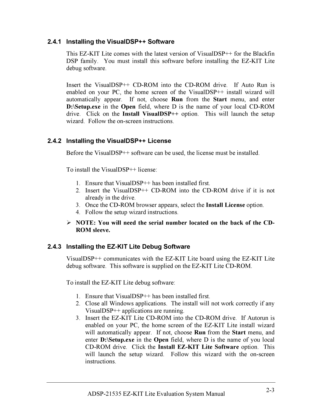 Analog Devices 82-0000603-01 system manual Installing the VisualDSP++ Software, Installing the VisualDSP++ License 