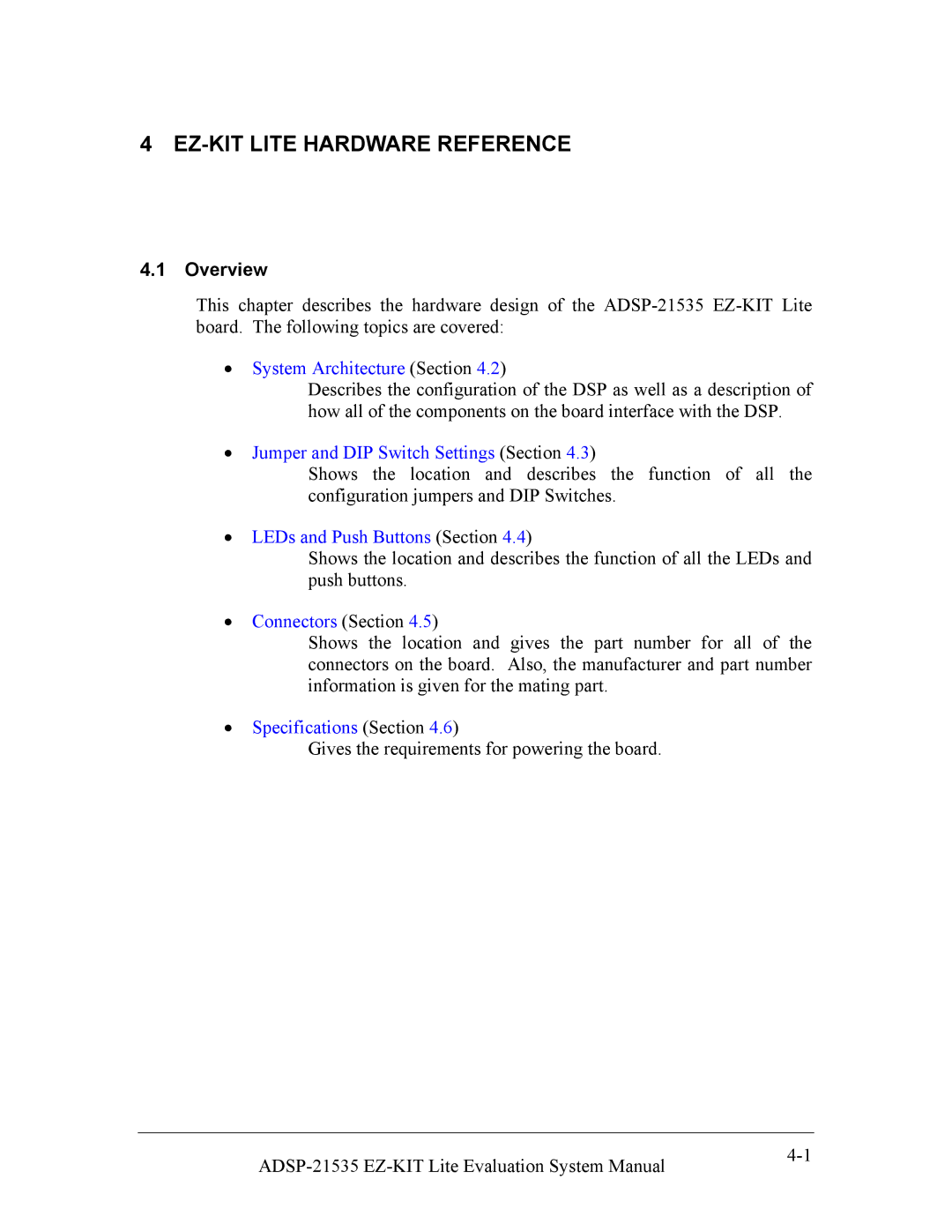 Analog Devices ADSP-21535 E-KIT LITE, 82-0000603-01 EZ-KIT Lite Hardware Reference, System Architecture Section 