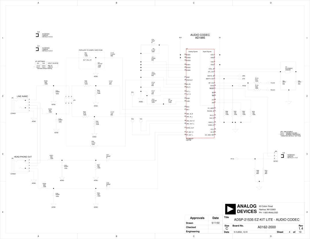 Analog Devices ADSP-21535 E-KIT LITE, 82-0000603-01 system manual ADSP-21535 EZ-KIT Lite Audio Codec 