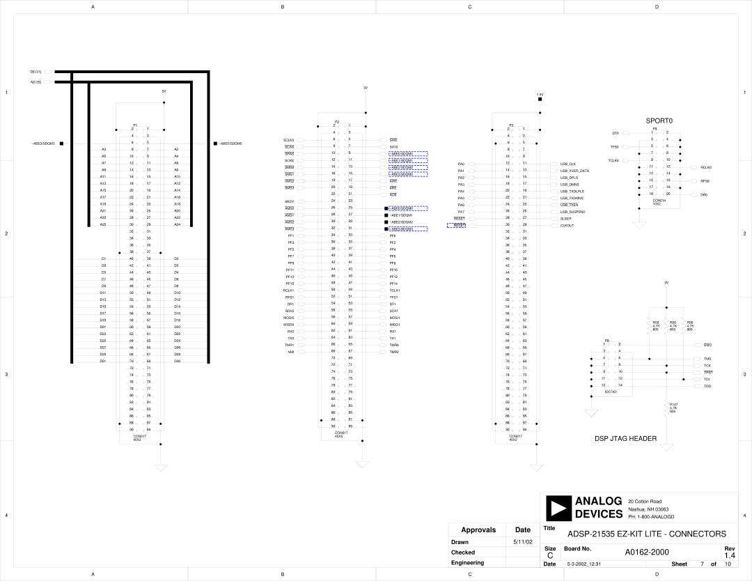 Analog Devices 82-0000603-01, ADSP-21535 E-KIT LITE system manual ADSP-21535 EZ-KIT Lite Connectors 