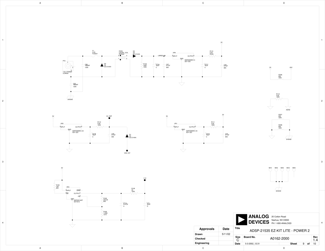 Analog Devices 82-0000603-01, ADSP-21535 E-KIT LITE system manual ADSP-21535 EZ-KIT Lite Power 