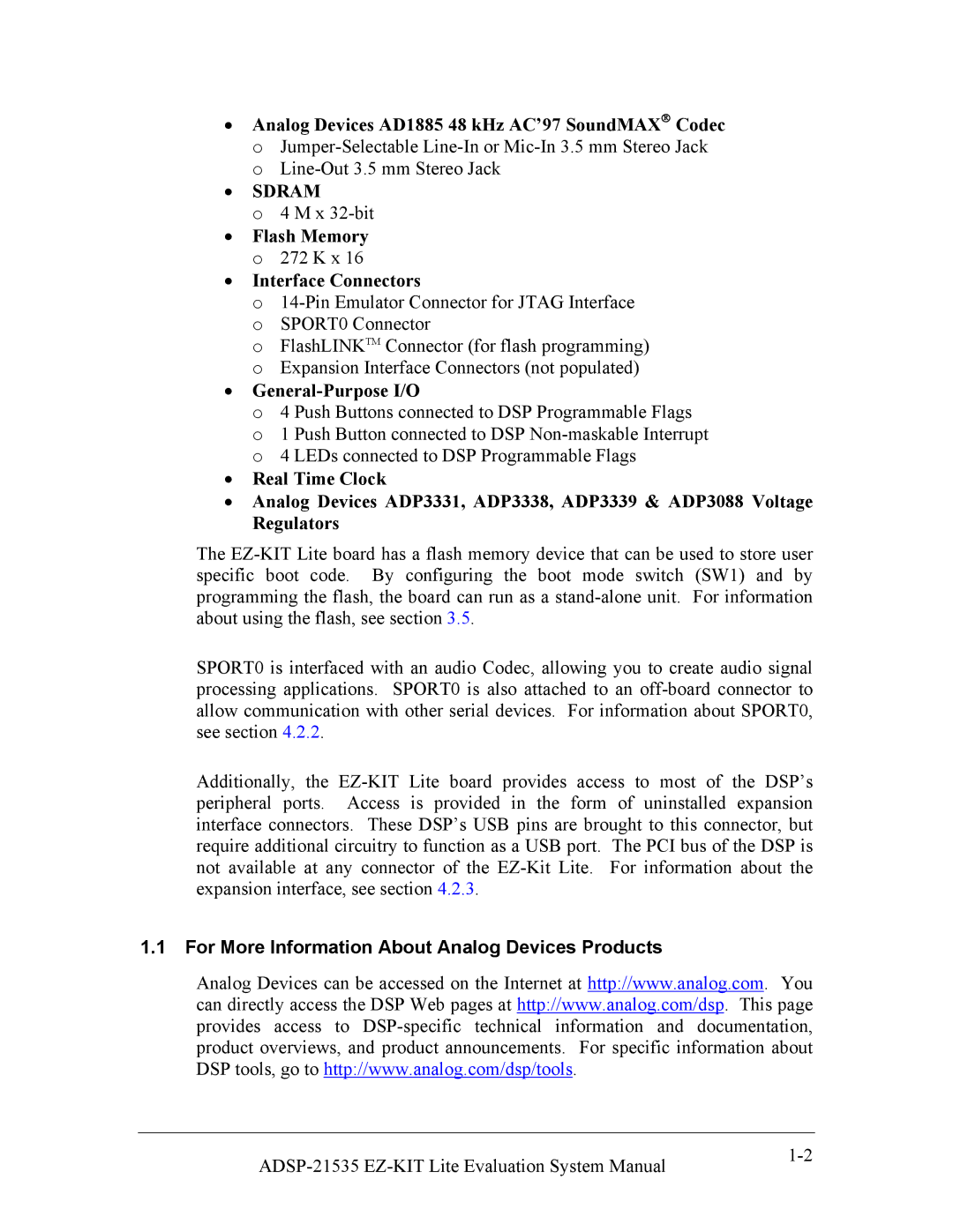 Analog Devices 82-0000603-01, ADSP-21535 E-KIT LITE system manual Sdram, For More Information About Analog Devices Products 