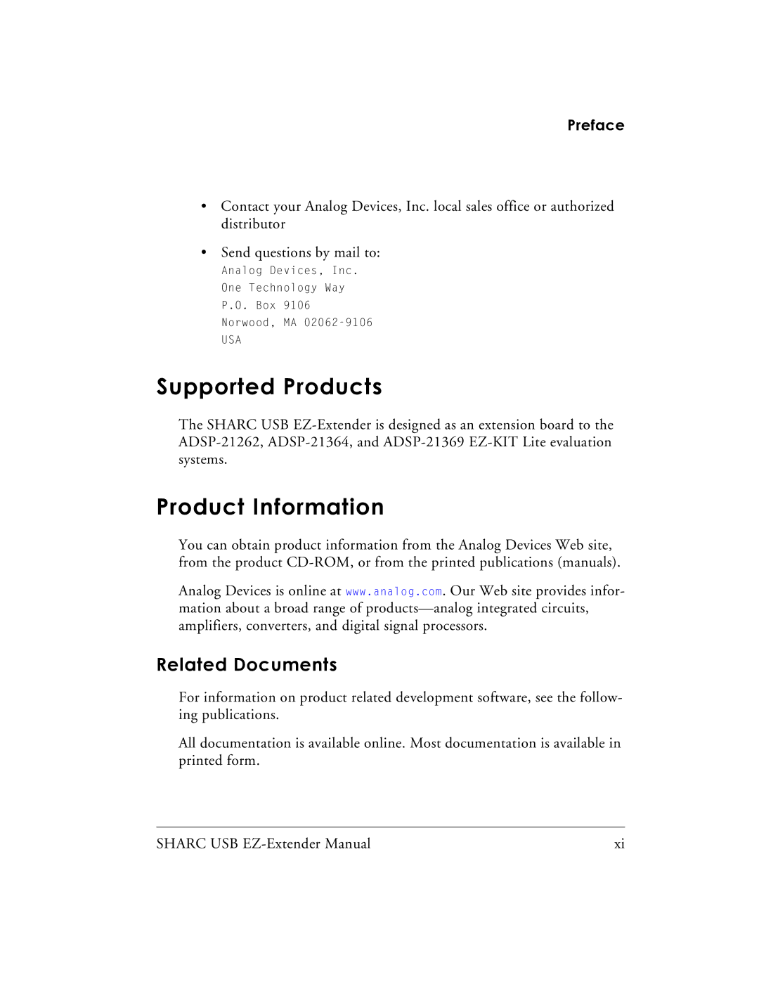 Analog Devices 82-000197-01 manual Supported Products, Product Information 