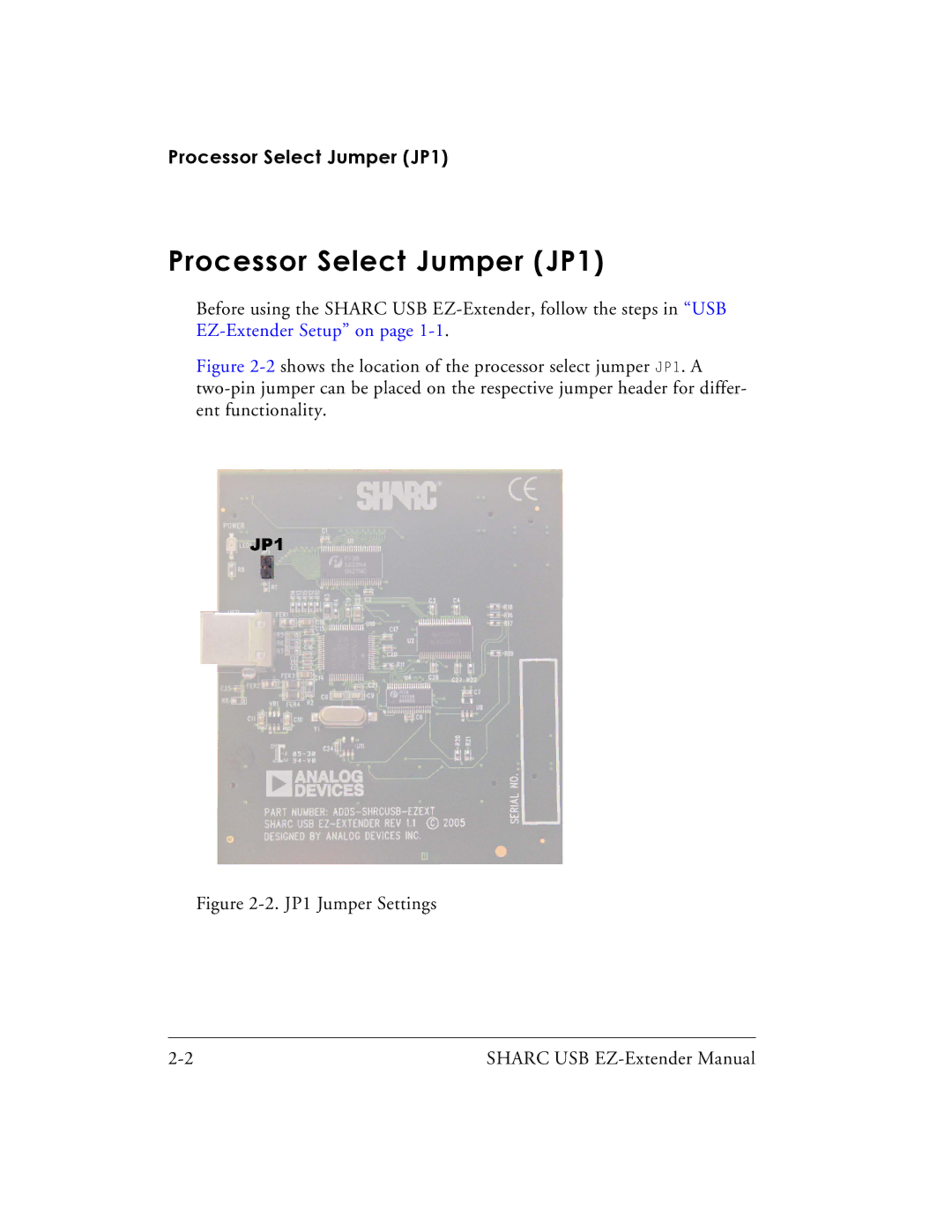 Analog Devices 82-000197-01 manual Processor Select Jumper JP1 