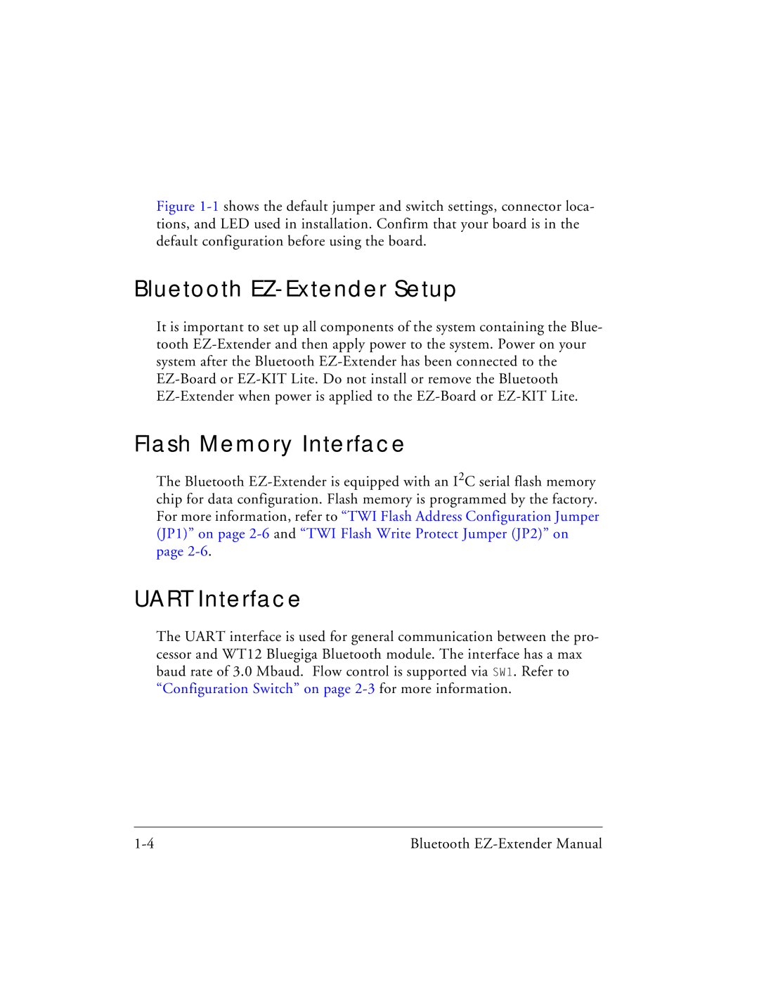 Analog Devices 82-000218-01 manual Bluetooth EZ-Extender Setup, Flash Memory Interface, Uart Interface 