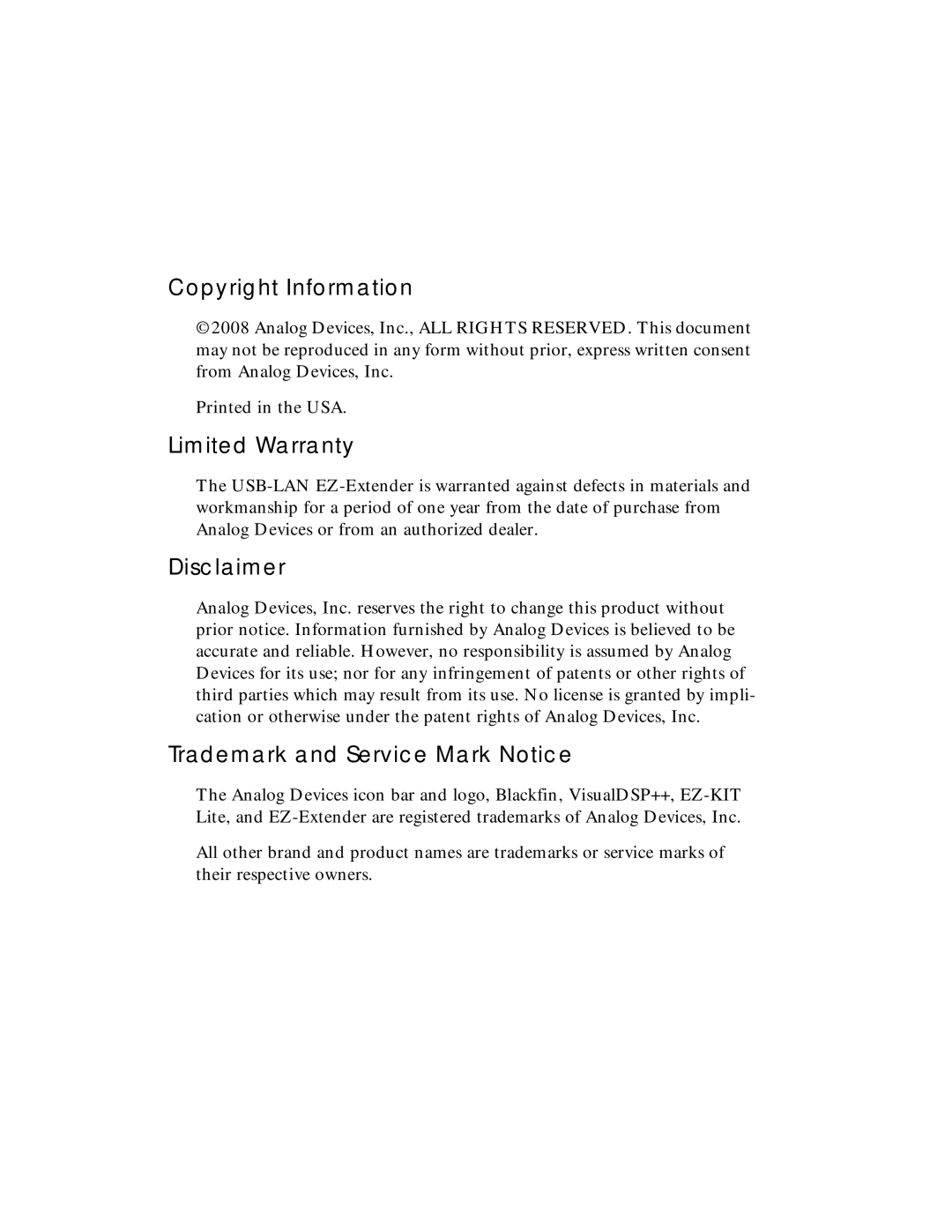 Analog Devices 82-000845-01 manual Copyright Information, Limited Warranty, Disclaimer, Trademark and Service Mark Notice 