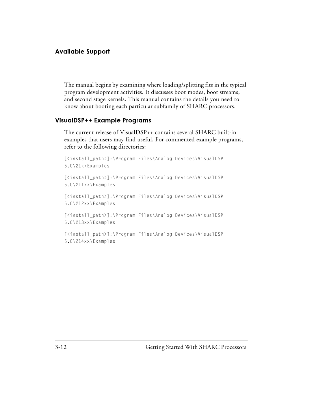 Analog Devices 82-003536-01 manual Available Support, VisualDSP++ Example Programs 