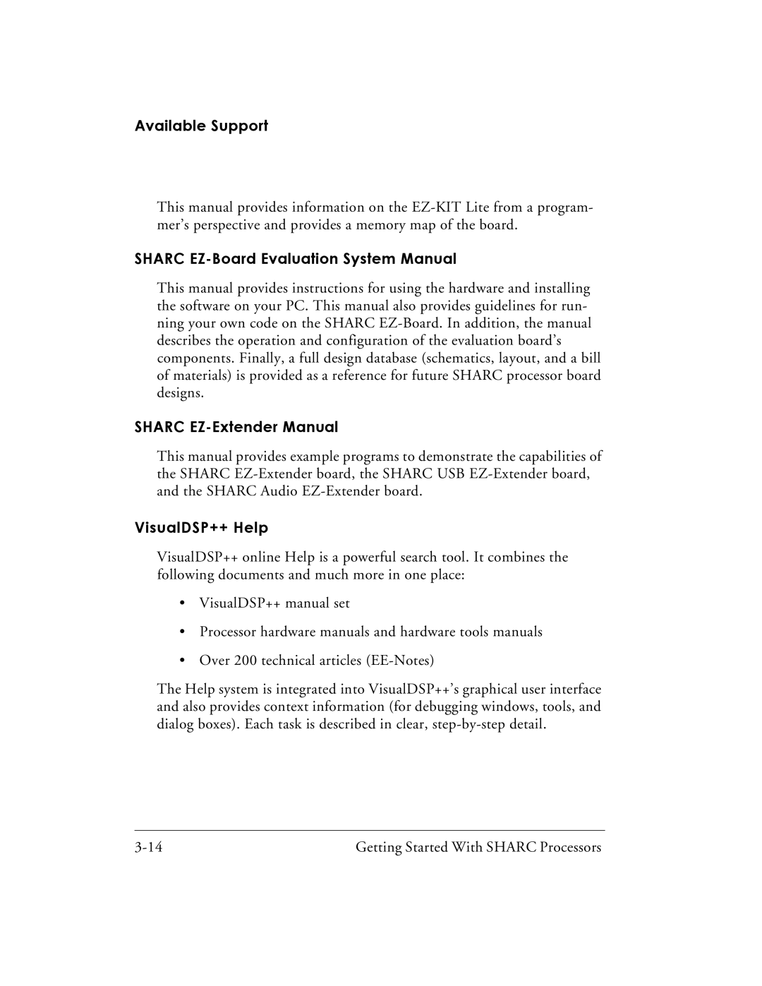 Analog Devices 82-003536-01 manual Sharc EZ-Board Evaluation System Manual, Sharc EZ-Extender Manual, VisualDSP++ Help 