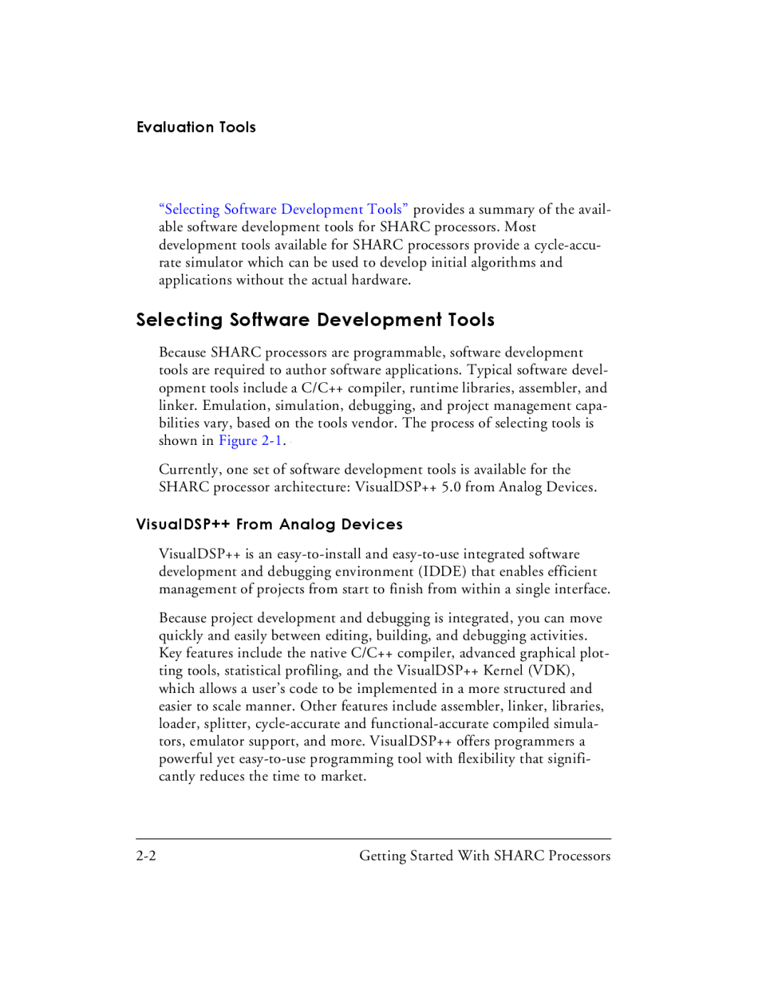 Analog Devices 82-003536-01 manual Selecting Software Development Tools, Evaluation Tools, VisualDSP++ From Analog Devices 