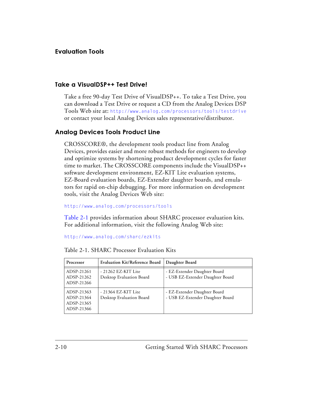 Analog Devices 82-003536-01 manual Evaluation Tools Take a VisualDSP++ Test Drive, Analog Devices Tools Product Line 