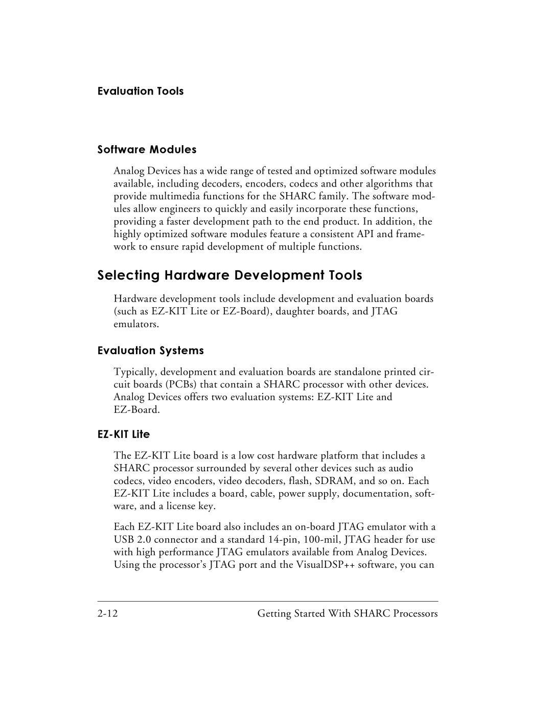 Analog Devices 82-003536-01 Selecting Hardware Development Tools, Evaluation Tools Software Modules, Evaluation Systems 