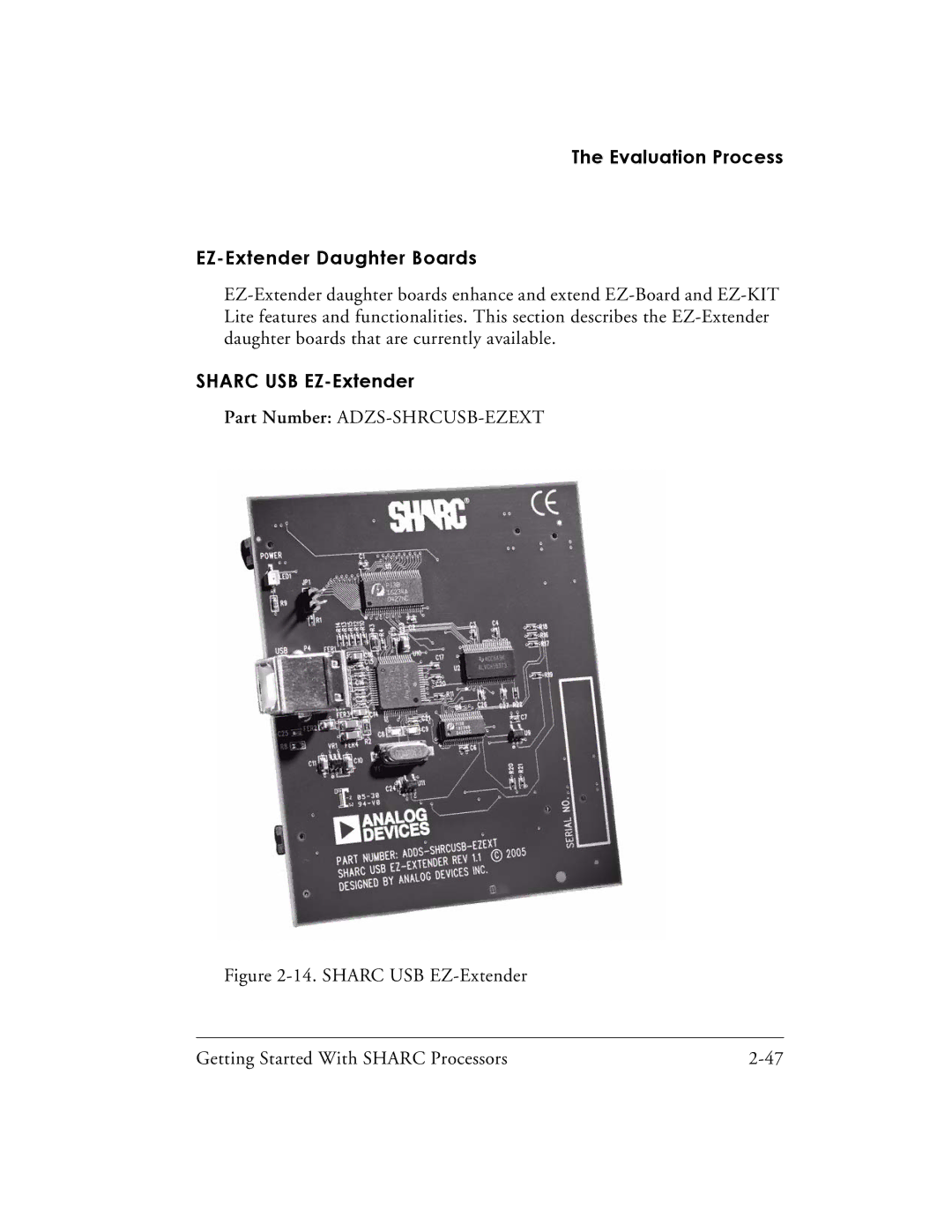 Analog Devices 82-003536-01 manual Evaluation Process EZ-Extender Daughter Boards, Sharc USB EZ-Extender 