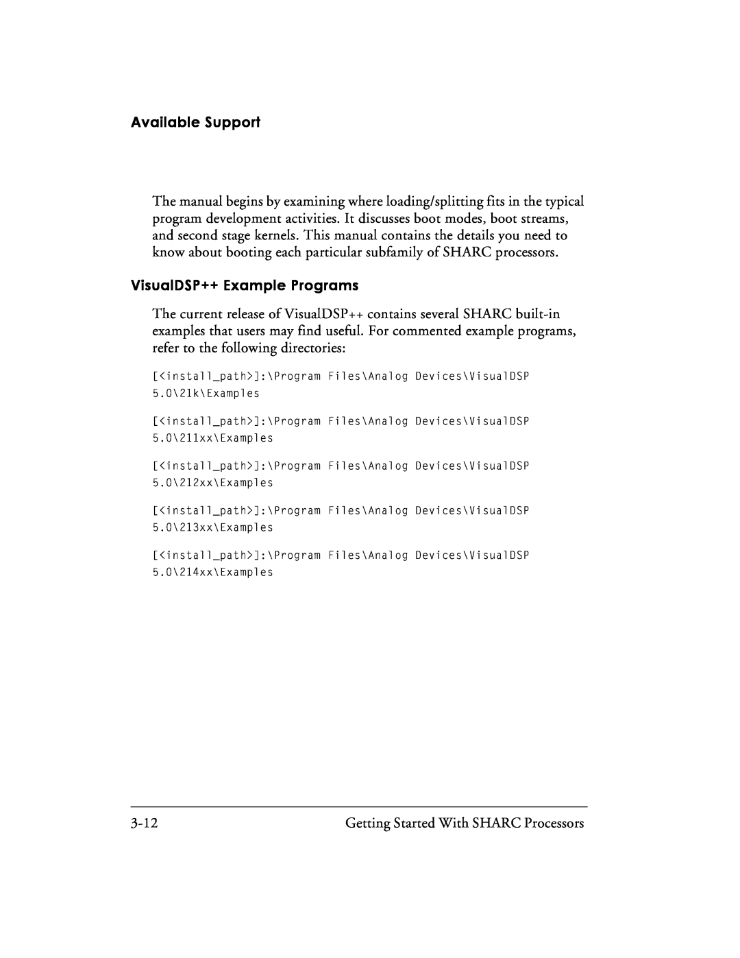 Analog Devices 82-003536-01 manual VisualDSP++ Example Programs, Available Support 