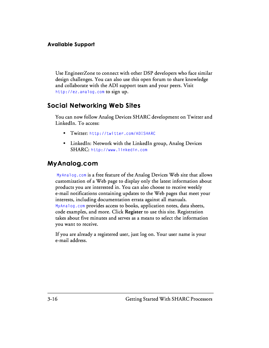 Analog Devices 82-003536-01 manual Social Networking Web Sites, Available Support 
