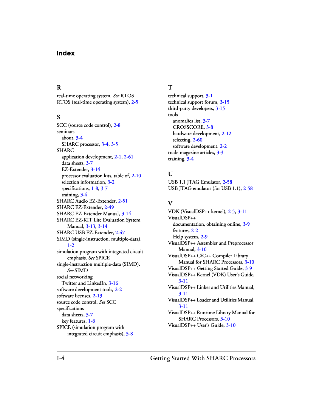 Analog Devices 82-003536-01 manual Index, Getting Started With SHARC Processors, 3-11 