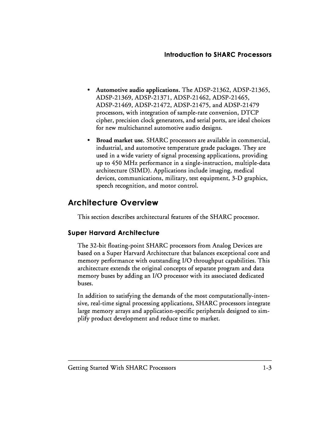 Analog Devices 82-003536-01 manual Architecture Overview, Introduction to SHARC Processors, Super Harvard Architecture 