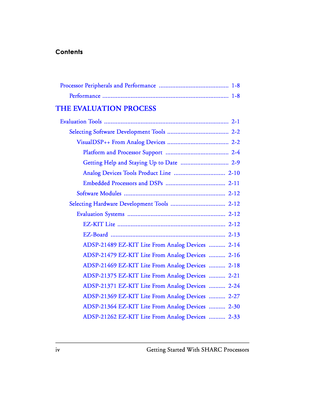 Analog Devices 82-003536-01 manual Contents, The Evaluation Process 