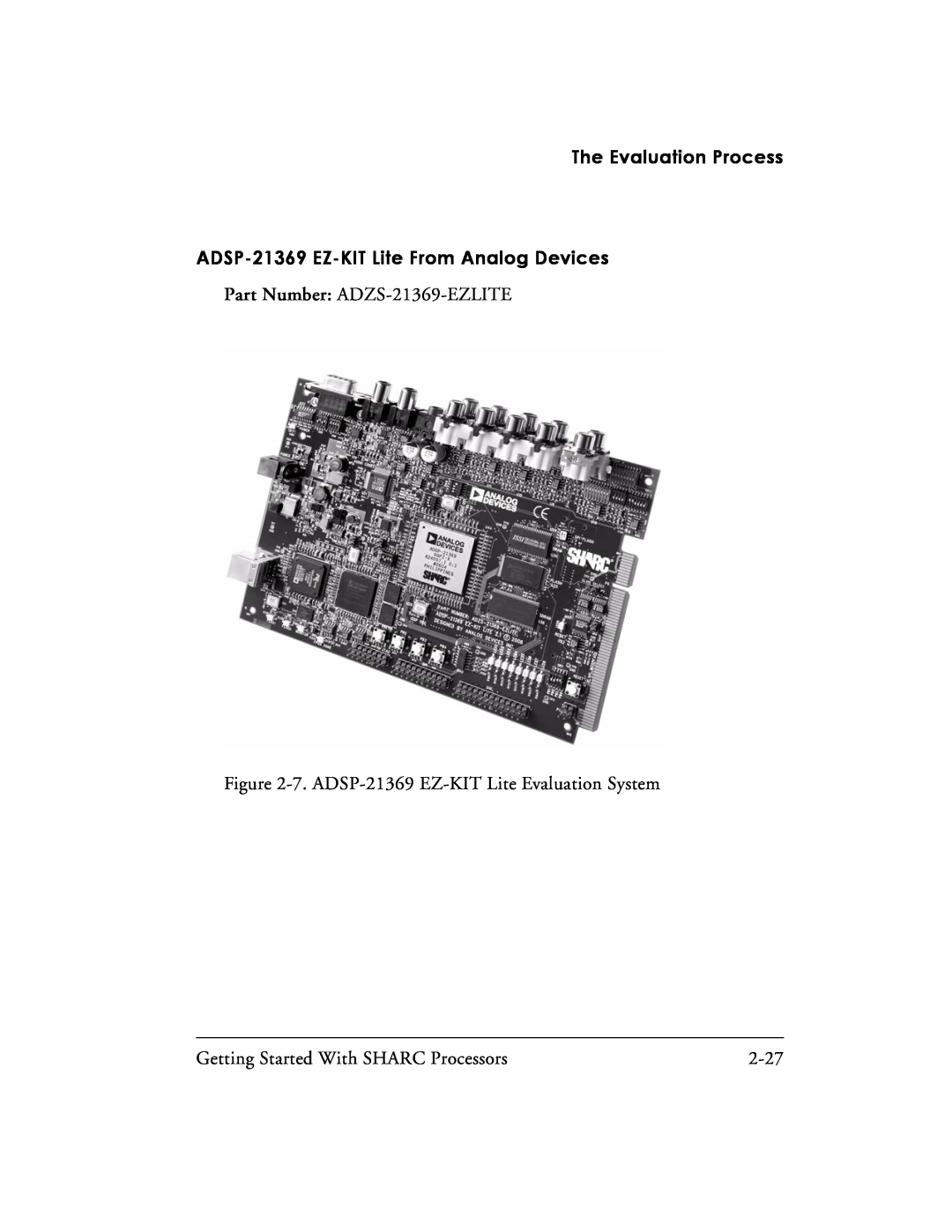 Analog Devices 82-003536-01 manual ADSP-21369 EZ-KITLite From Analog Devices, The Evaluation Process, 2-27 