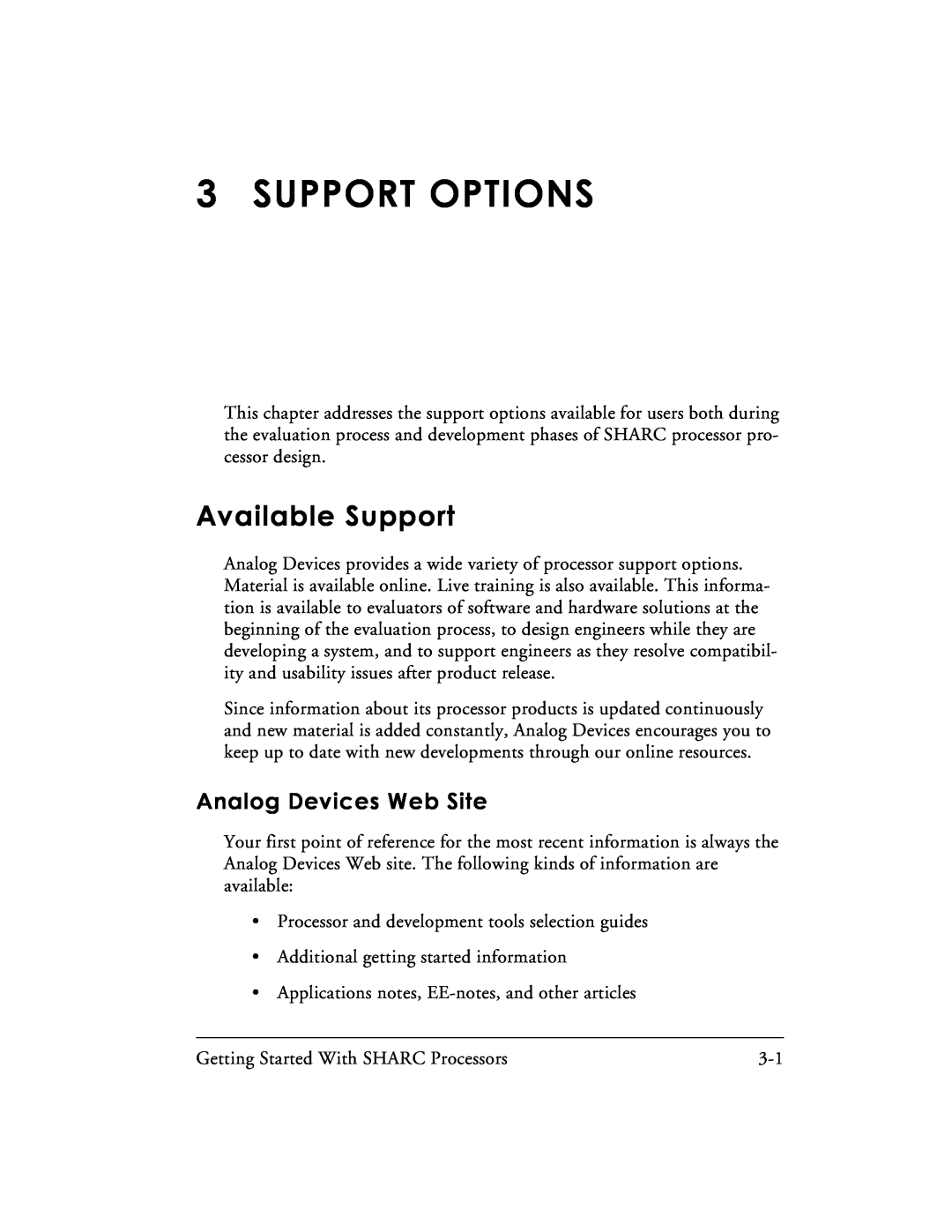 Analog Devices 82-003536-01 manual Support Options, Available Support, Analog Devices Web Site 
