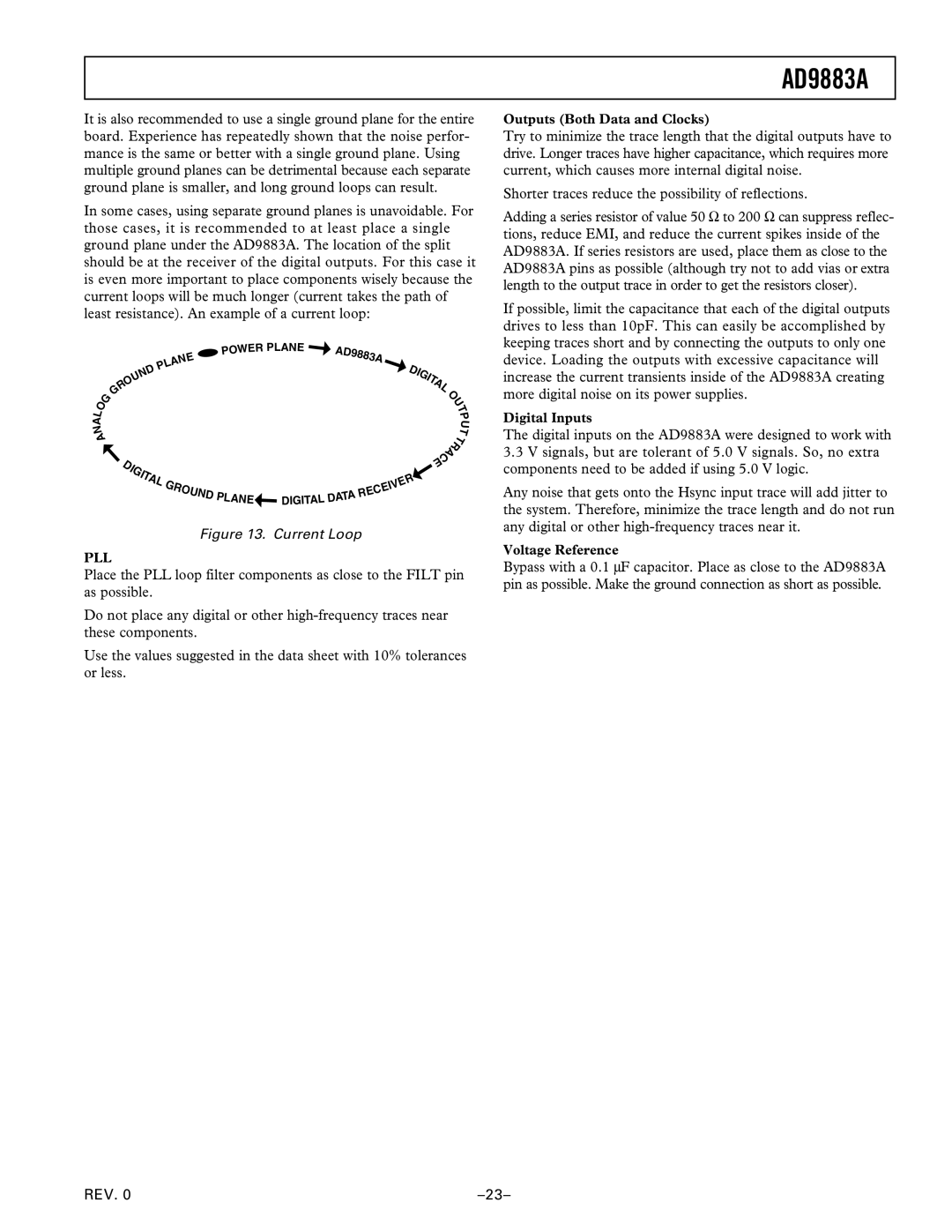 Analog Devices AD9883A manual Outputs Both Data and Clocks, Pll, Voltage Reference 