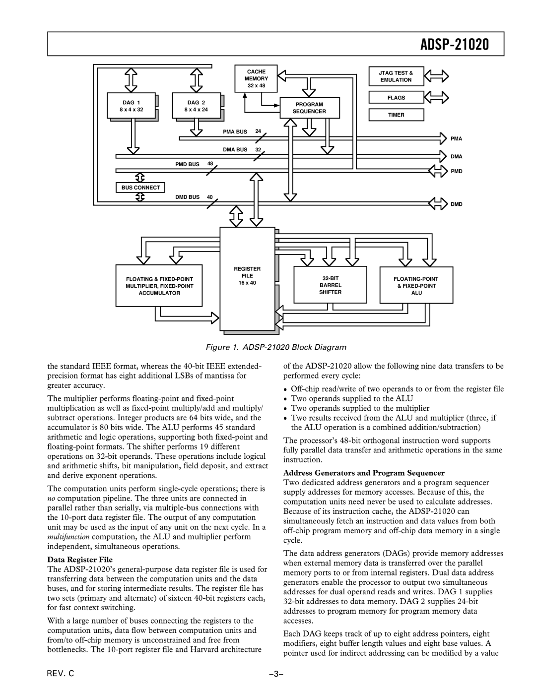 Analog Devices ADSP-21020 manual Address Generators and Program Sequencer 