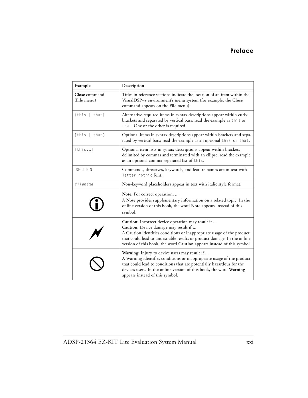 Analog Devices system manual ADSP-21364 EZ-KIT Lite Evaluation System Manual Xxi 