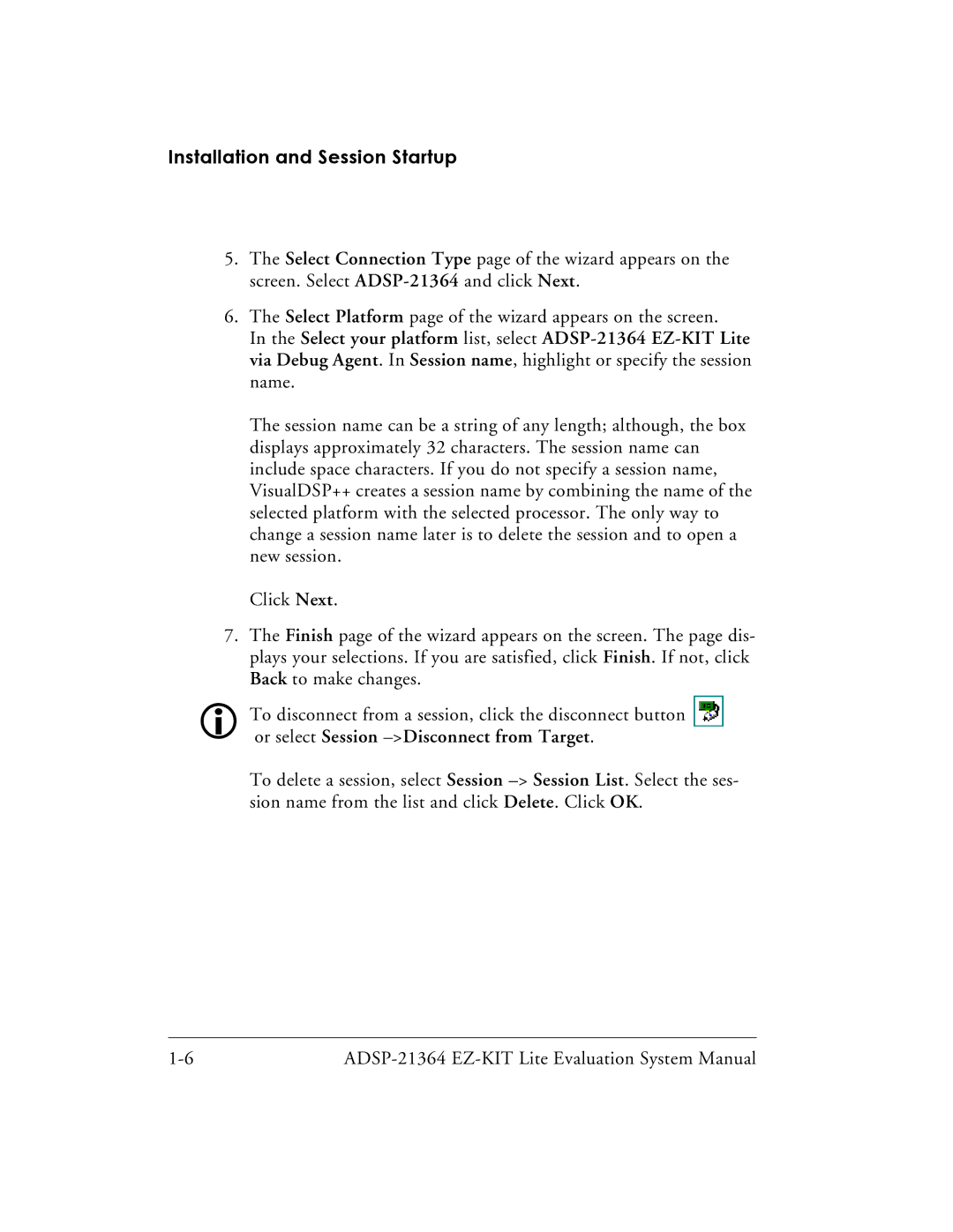 Analog Devices ADSP-21364 system manual Installation and Session Startup 