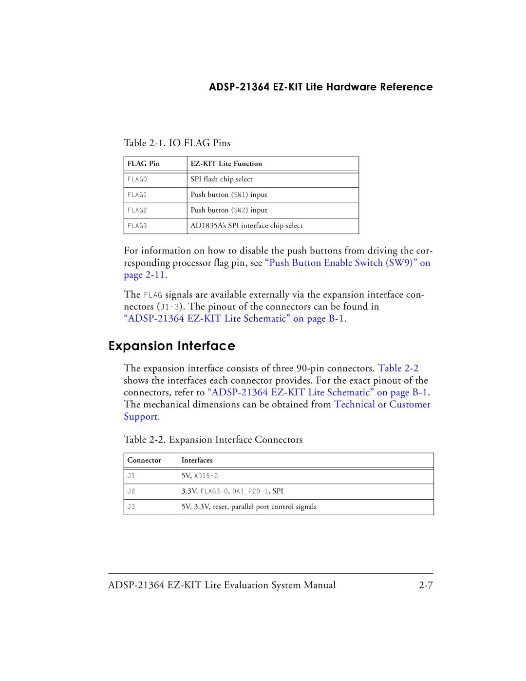 Analog Devices ADSP-21364 system manual Expansion Interface, IO Flag Pins 