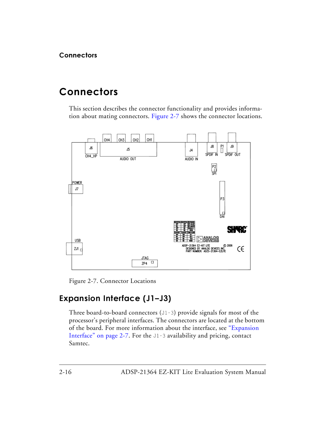 Analog Devices ADSP-21364 system manual Connectors, Expansion Interface J1-J3 