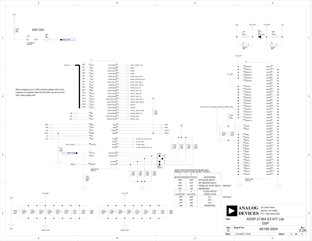 Analog Devices ADSP-21364 system manual Dsp Osc, Engineer to Engineer Note EE-68 which can be found at 