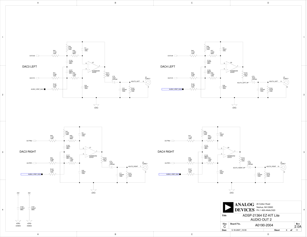 Analog Devices ADSP-21364 system manual DAC3 Left DAC4 Left, DAC3 Right DAC4 Right 