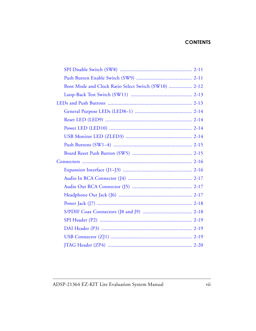 Analog Devices system manual ADSP-21364 EZ-KIT Lite Evaluation System Manual Vii 