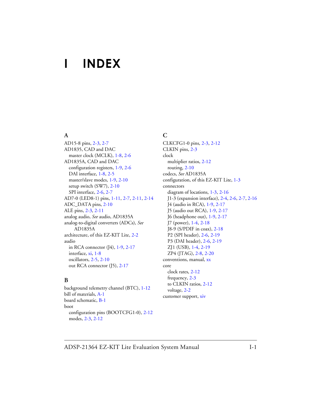 Analog Devices ADSP-21364 system manual Index 