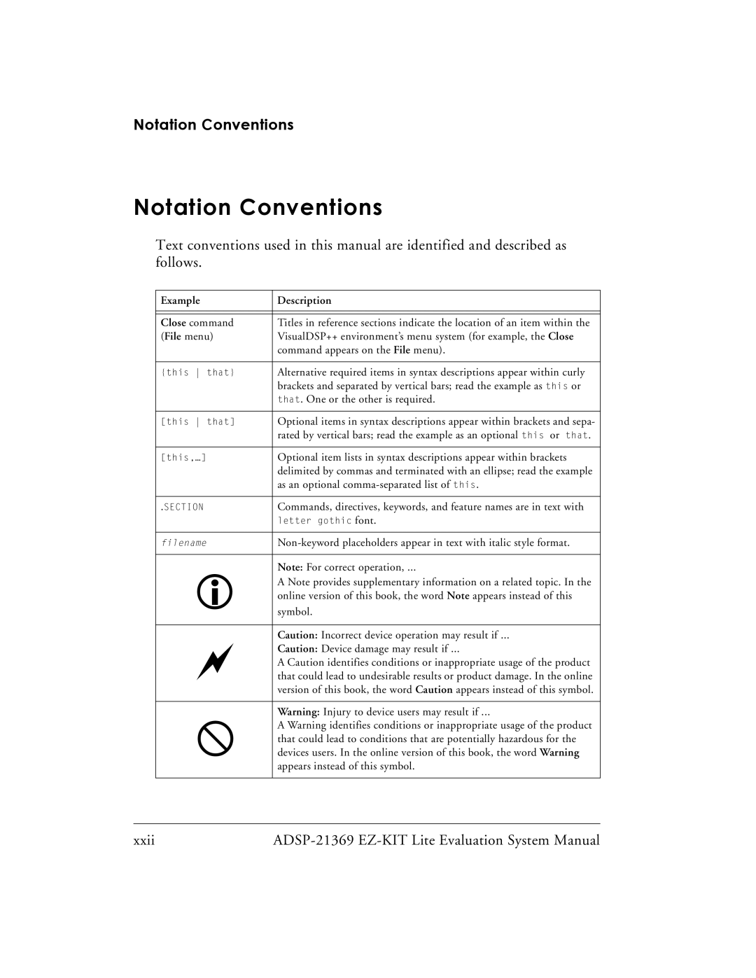 Analog Devices ADSP-21369 system manual Notation Conventions 