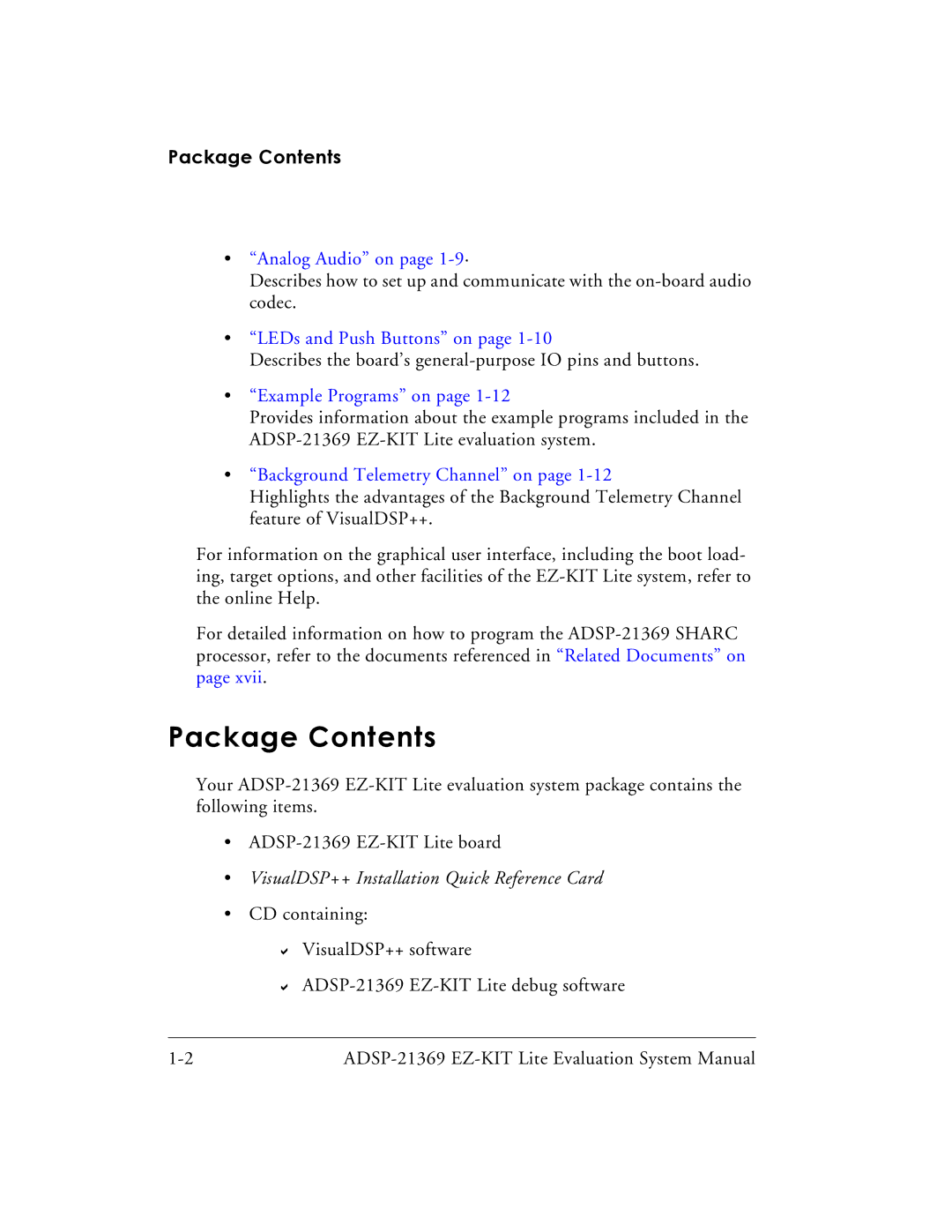 Analog Devices ADSP-21369 system manual Package Contents 