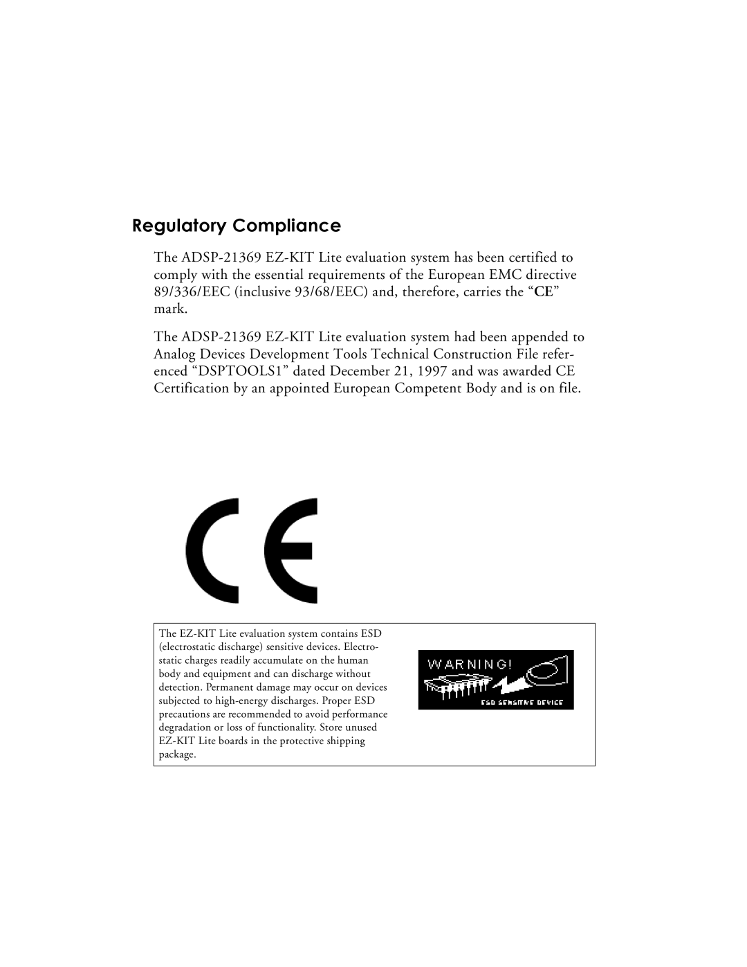 Analog Devices ADSP-21369 system manual Regulatory Compliance 