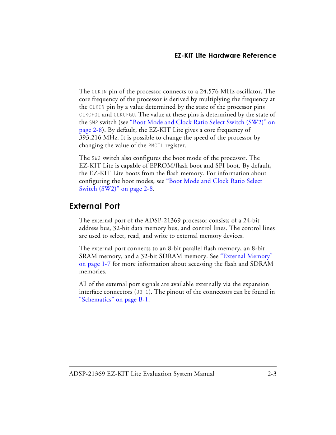 Analog Devices ADSP-21369 system manual External Port, EZ-KIT Lite Hardware Reference 