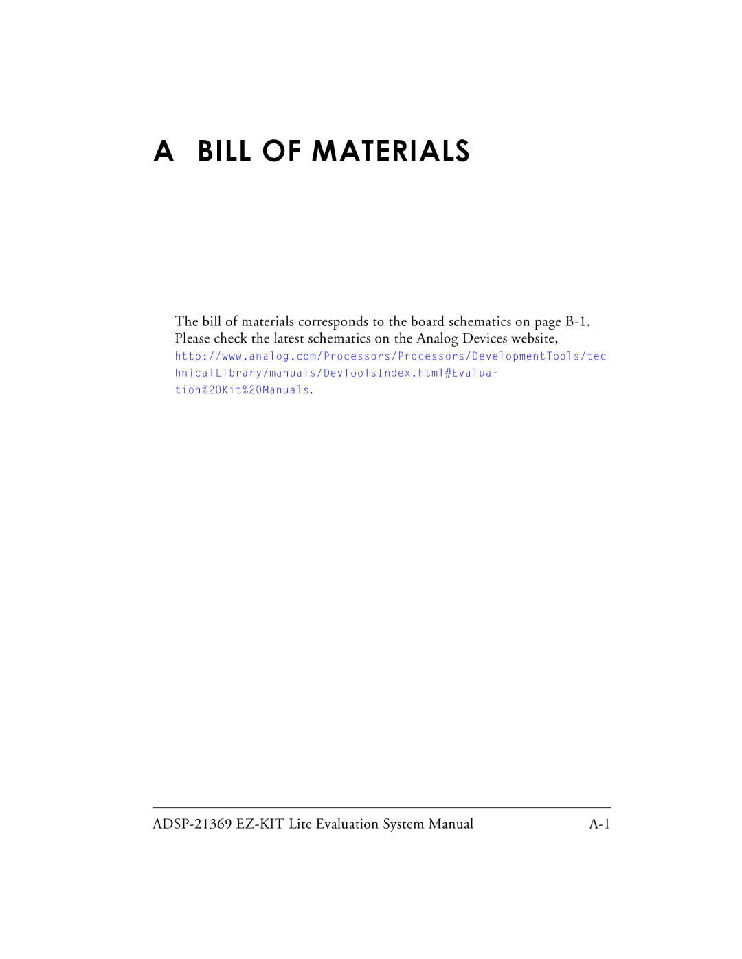 Analog Devices ADSP-21369 system manual Bill of Materials 