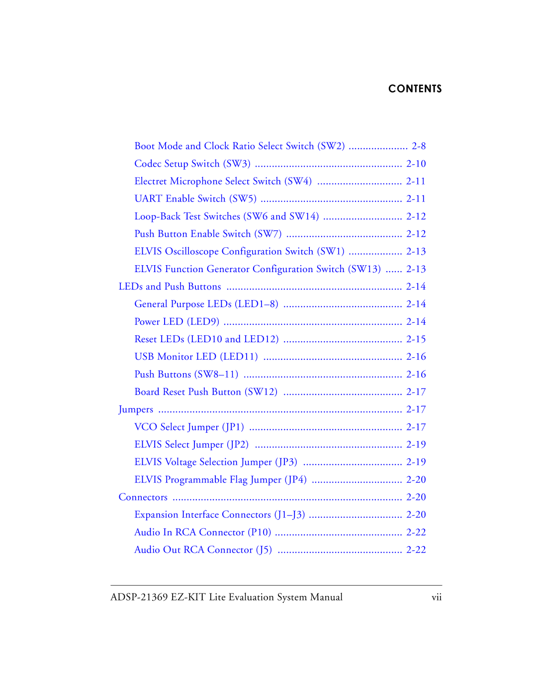 Analog Devices system manual ADSP-21369 EZ-KIT Lite Evaluation System Manual Vii 