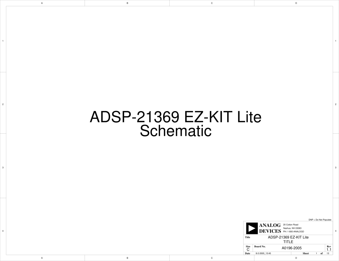 Analog Devices system manual ADSP-21369 EZ-KIT Lite Schematic 