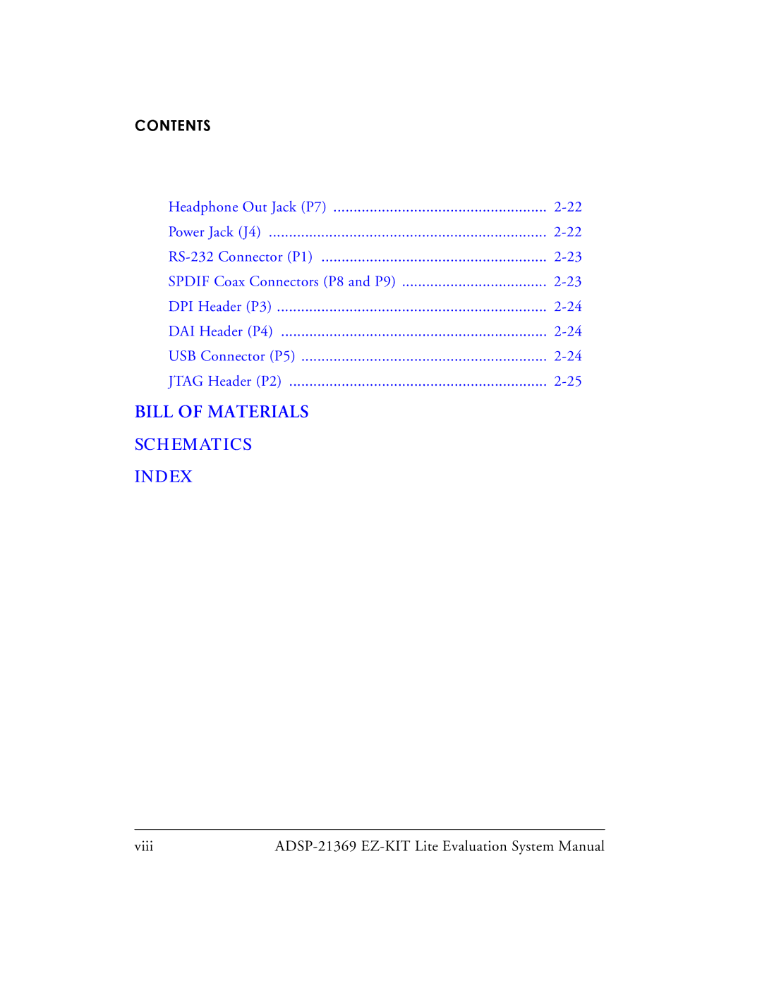 Analog Devices ADSP-21369 system manual Bill of Materials Schematics Index 